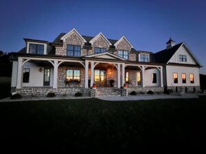 Custom home by Paul Varney Construction on a pretty fall evening in Middle Tennessee. 
.
.
.
.
#southerncharm
#paulvarneyconstruction #customhomebuilder #customhomes 
#middletennessee #customcabinets #fireplace #hardwoodfloors #i❤️pvccustomhomes #sherwinwilliam #tileflooring  @amylynnraines @monicaraines